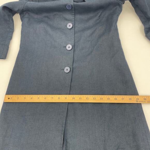 IRISH LINEN Jacket 3/4 Sleeve Lined Size 8 Blue Grey Button Front Long Line - Picture 8 of 9